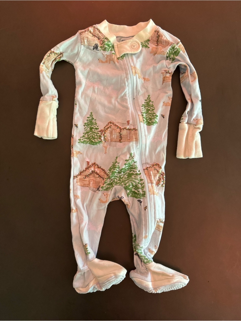 Light Blue Cabin-Print Footed One-Piece Pajama
